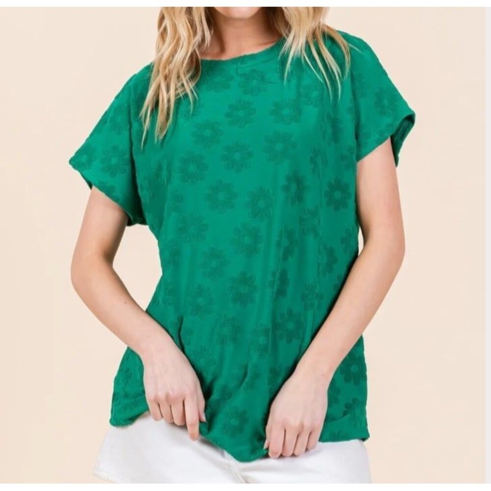 BOMBOM Textured Floral Pattern Short Sleeve T-Shirt size medium